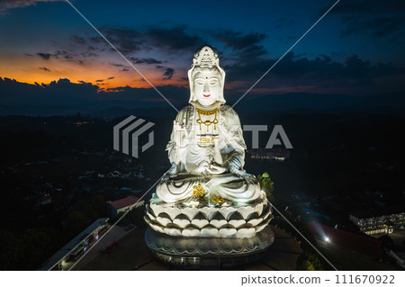 Aerial view of Wat Huay Pla Kang: Goddess of Mercy, in Chiang Rai, Thailand 111670922