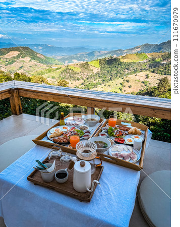 Morning breakfast in Doi Chang in Chiang Rai, Thailand 111670979