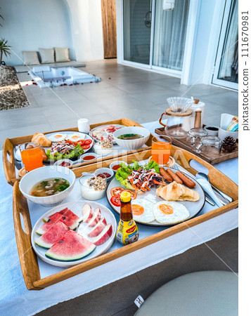 Morning breakfast in Doi Chang in Chiang Rai, Thailand 111670981