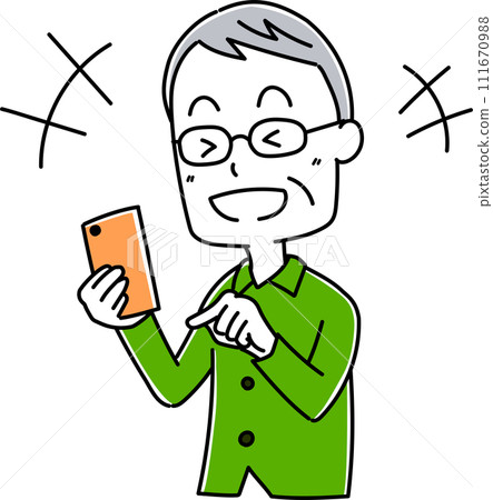 Pose 6 of an elderly man holding a smartphone 111670988