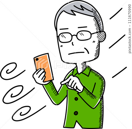 Pose 5 of an elderly man holding a smartphone 111670990