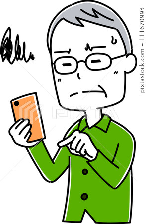 Pose of an elderly man holding a smartphone 2 111670993