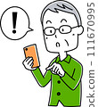 Pose of an elderly man holding a smartphone 1 111670995