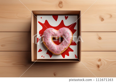 Donut in the shape of a heart. Valentine's Day Gift Concept. 111671163