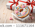 Donut in the shape of a heart. Valentine's Day Gift Concept. 111671164