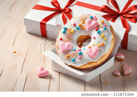 Donut in the shape of a heart. Valentine's Day Gift Concept. Donut in the shape of a heart. Valentine's Day Gift Concept. 111671164