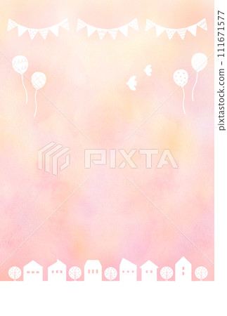 Watercolor style spring cityscape white silhouette 111671577