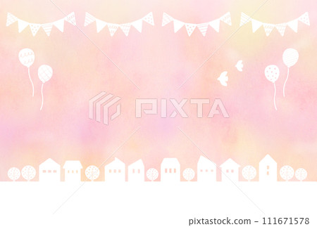 Watercolor style spring cityscape white silhouette 111671578