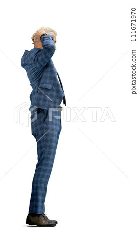 A man, full-length, on a white background, clutched his head A man, full-length, on a white background, clutched his head 111671970