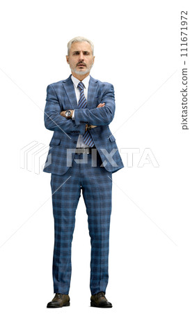 A man, full-length, on a white background, crossed his arms A man, full-length, on a white background, crossed his arms 111671972