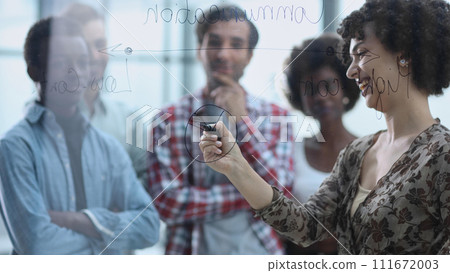 Young, motivated and experienced employees are brainstorming in the conference room. Young, motivated and experienced employees are brainstorming in the conference room. 111672003