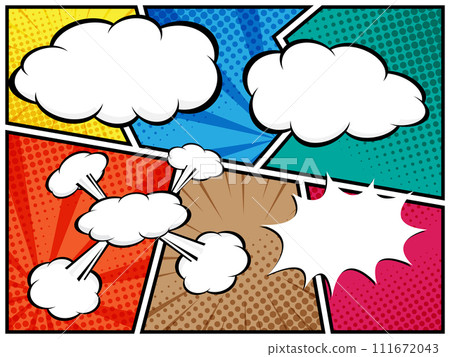abstract comic book, pop art cartoon layout template halftone dotted background with blank space for add your text 111672043