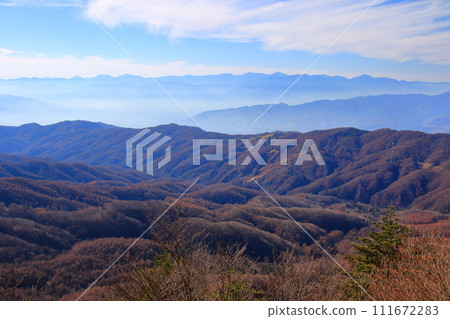 The Southern Alps and surrounding mountains seen from the Panorama Rock of the Great Bodhisattva Mountain Range 111672283