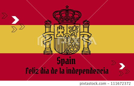 Spain national day banner for independence day anniversary. Flag of Spain with modern geometric retro abstract design.  111672372