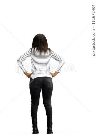 Woman, full-length, on a white background, hands on hips Woman, full-length, on a white background, hands on hips 111672404