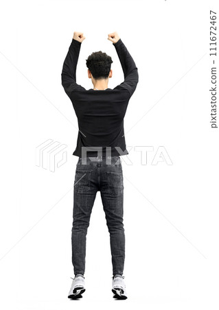 A man, on a white background, in full height, jumps A man, on a white background, in full height, jumps 111672467