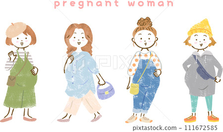 Hand-drawn illustration set of stylish pregnant women Hand-drawn illustration set of stylish pregnant women 111672585