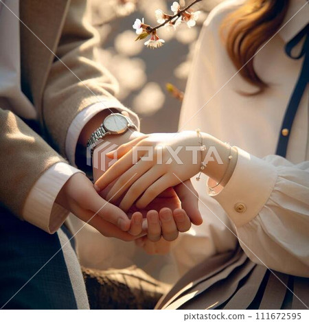 A bride and groom holding hands 111672595