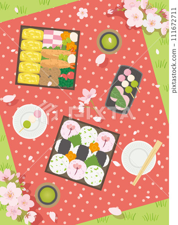 Cherry blossom viewing scene, cherry blossom viewing lunch box 111672711