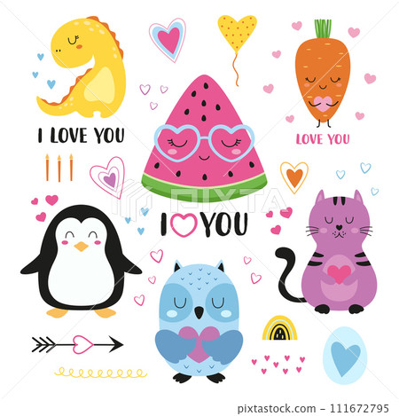 cartoon set for valentines day 111672795