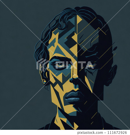 AI-generated content. Portrait of a young man in geometric Bauhaus style. 111672926