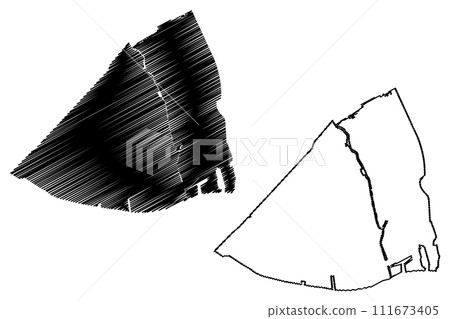 Vlaardingen municipality (Kingdom of the Netherlands, Holland, South Holland or Zuid-Holland province) map vector illustration, scribble sketch map 111673405