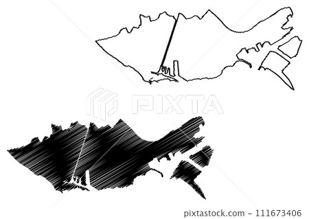 Vlissingen municipality (Kingdom of the Netherlands, Holland, Zeeland or Zealand province) map vector illustration, scribble sketch Flushing or Vlissienge map 111673406