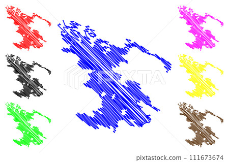 Lake Leksozero, Kivi (Russia, Russian Federation, Republic of Karelia) map vector illustration, scribble sketch Lieksajarvi map 111673674