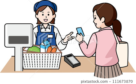 A woman and a female clerk making cashless payments 111673870