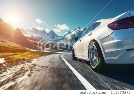 AI-generated content. Car traveling with a mountain road at summer day. 111673872