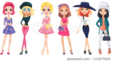 Vector Set cute fashion girls - Stock Illustration [111673928] - PIXTA