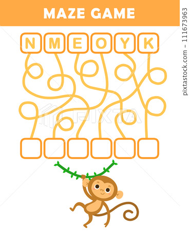 Cute illustrated monkey English word puzzle maze game Cute illustrated monkey English word puzzle maze game 111673963