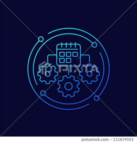 maintenance schedule icon with a calendar, linear maintenance schedule icon with a calendar, linear 111674501