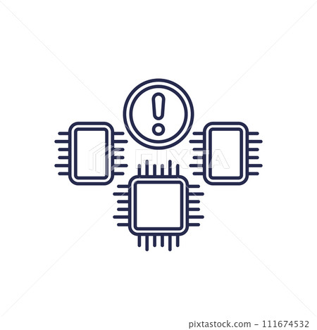microchip supply shortage line icon with chips 111674532