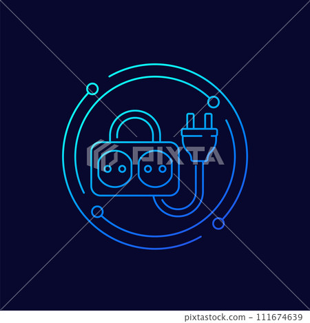 electric plug and a socket icon, linear design electric plug and a socket icon, linear design 111674639