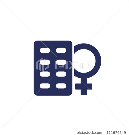Estrogen therapy icon with pills on white Estrogen therapy icon with pills on white 111674849