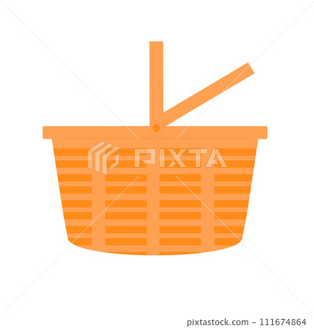 Picnic basket isolated on white background. Cookout empty cart. Summer outdoor holiday activity elements. Vector flat illustration 111674864