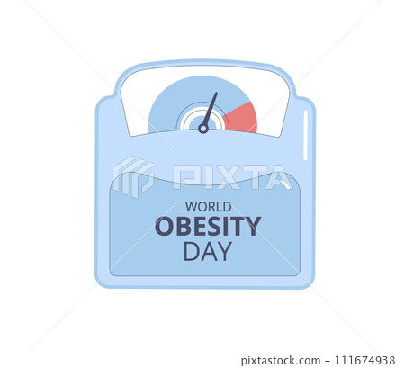World obesity day sign isolated on white background. Floor scale with text template. Vector flat illustration World obesity day sign isolated on white background. Floor scale with text template. Vector flat illustration 111674938