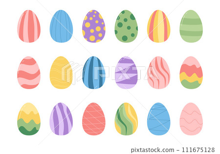 Decorated colorful Easter eggs isolated on white background. Vector flat illustration Decorated colorful Easter eggs isolated on white background. Vector flat illustration 111675128