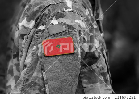 Morocco flag on military uniform. Army, troops, Africa (collage). 111675251
