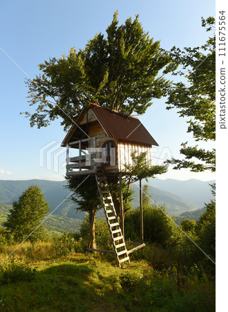tree house in the mountains, a children's treehouse tree house in the mountains, a children's treehouse 111675564