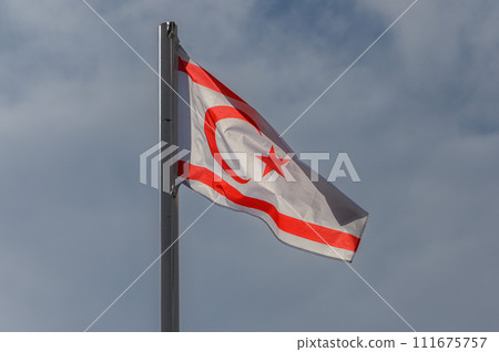 flag of the Turkish Republic of Northern Cyprus against the sky 7 111675757