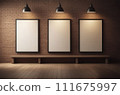 Set of three posters mock up on brick wall, blank minimalistic background, artwork template 111675997