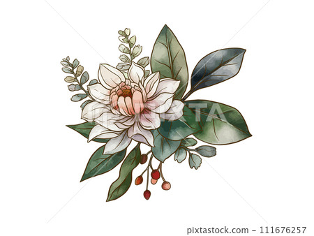 Boutonniere of wild rose flowers and berries 111676257