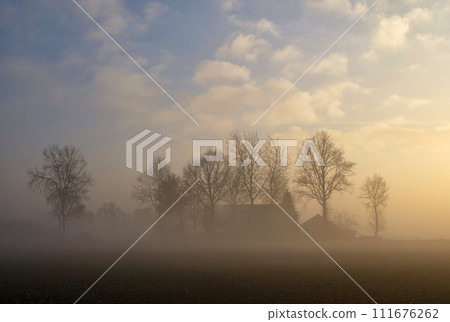 Misty landscape near Heeten 111676262