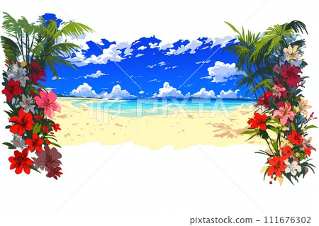 Beautiful tropical beach and palm trees generated by AI 111676302