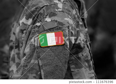 Flag of Italy on soldiers arm (collage). Flag of Italy on soldiers arm (collage). 111676396