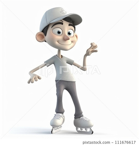 Skater, figure skater, boy skating, funny cute cartoon 3d illustration on white background, creative avatar 111676617