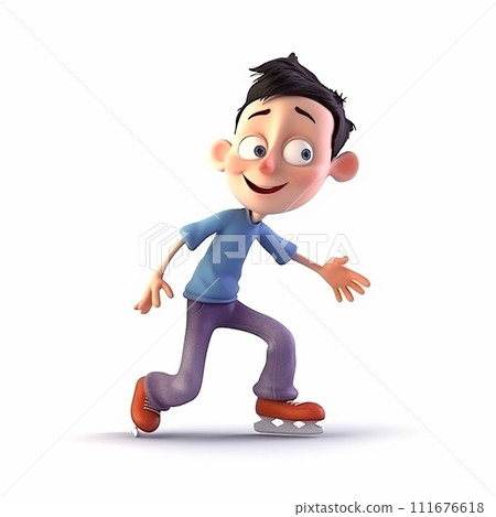 Skater, figure skater, boy skating, funny cute cartoon 3d illustration on white background, creative avatar 111676618