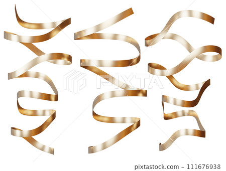 Golden twisted ribbons isolated on white background. Design elements for greeting card, invitation, advertising. Realistic ribbon. Party, New Year, Christmas, Birthday celebration. Surprise. 3D. 111676938